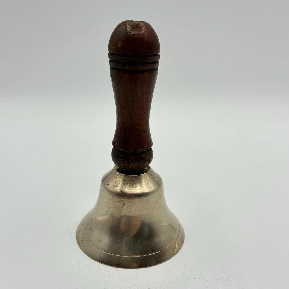 Vintage Brass Bell Wood Handle School Bell